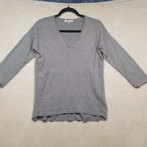 Madewell XS Top Gray Knit 3/4 Sleeve V Neck Pullover Classic Basic Preppy